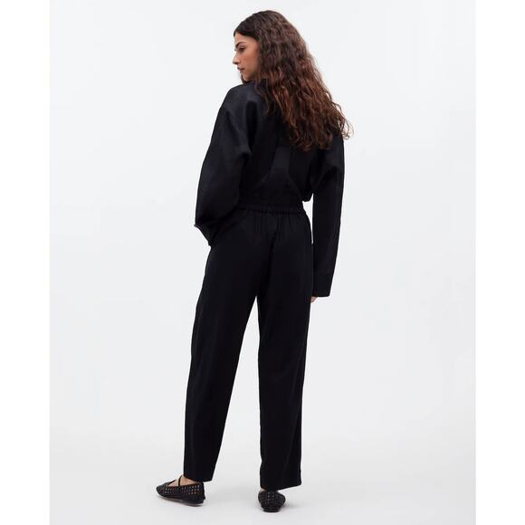 NWT Madewell Pull-On Straight Crop Pant Size 00 Linen Blend Black - Picture 2 of 5